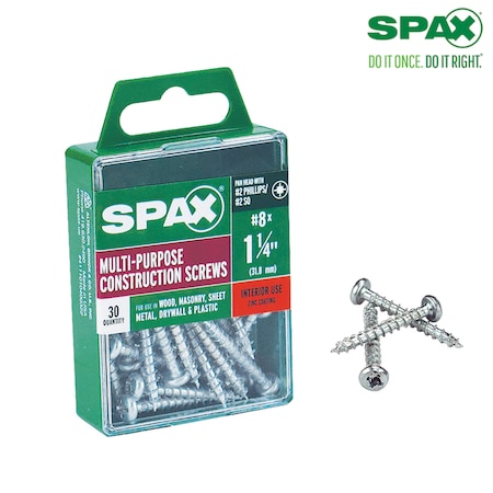Spax SPAX No. 8 X 1.25 in. L Phillips/Square Zinc-Plated Serrated Multi-Material Screw 30 pk 4111010400322